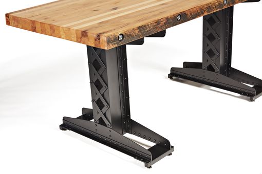 Custom Made Industrial Theme Hot Riveted Railroad Trestle Table
