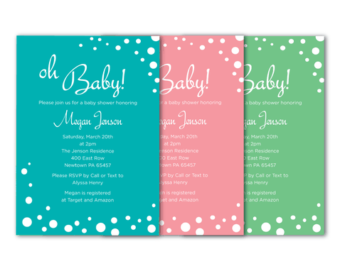 Custom Made Bubbly Baby Shower Invitation And Book Request Card - Blue Aqua Dots