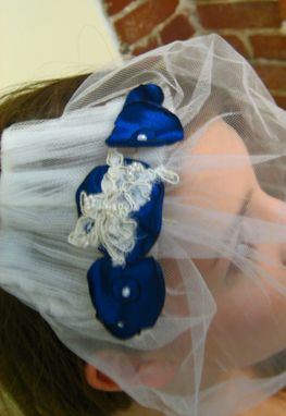 Custom Made Laura - Handmade Birdcage Veil Upcycled From Vintage Tulle, Handmade Satin Flowers And Pearl Beads