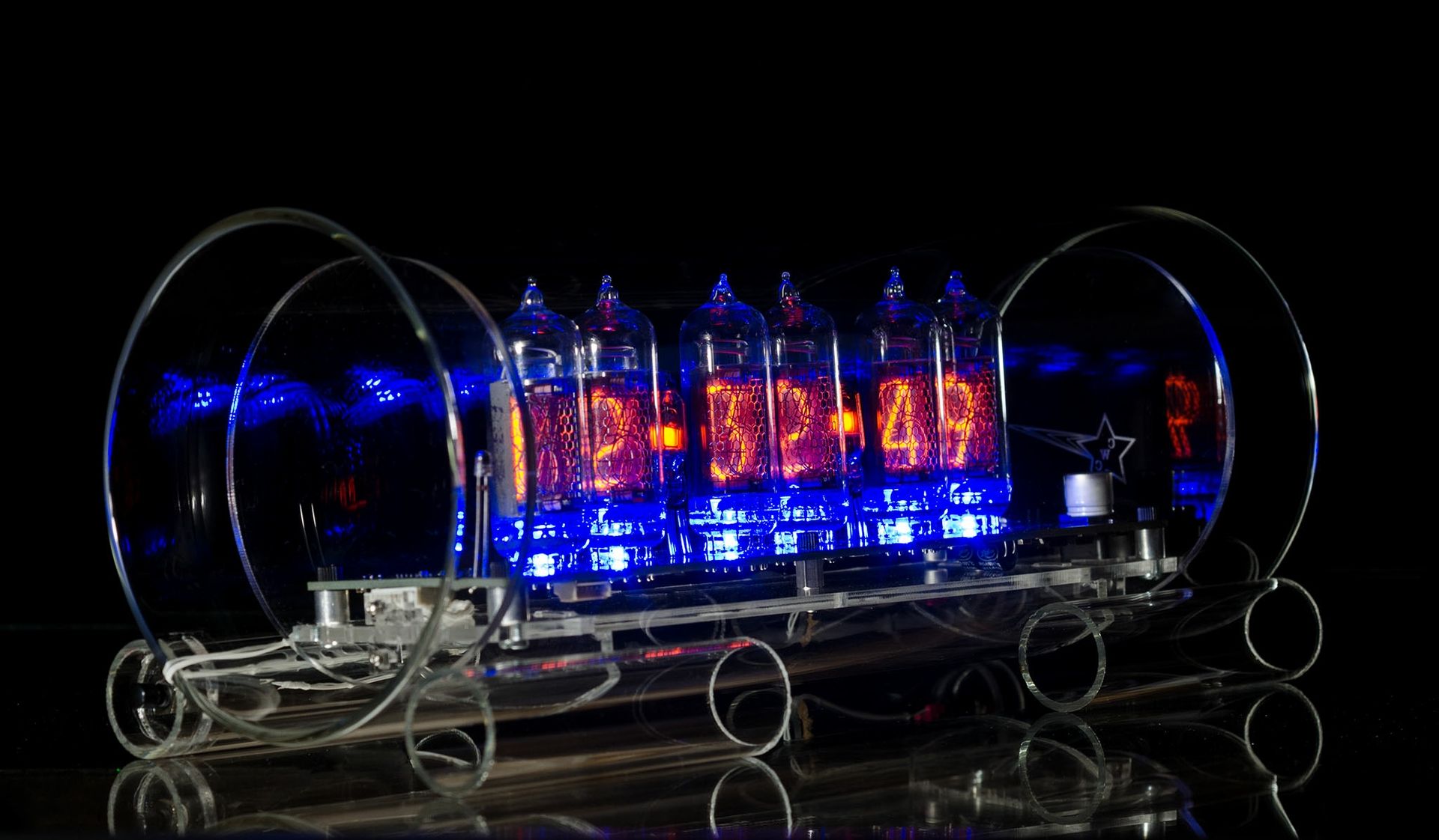 Hand Made Glass Nixie Clock In14 Standard Grid Model With Blue Led