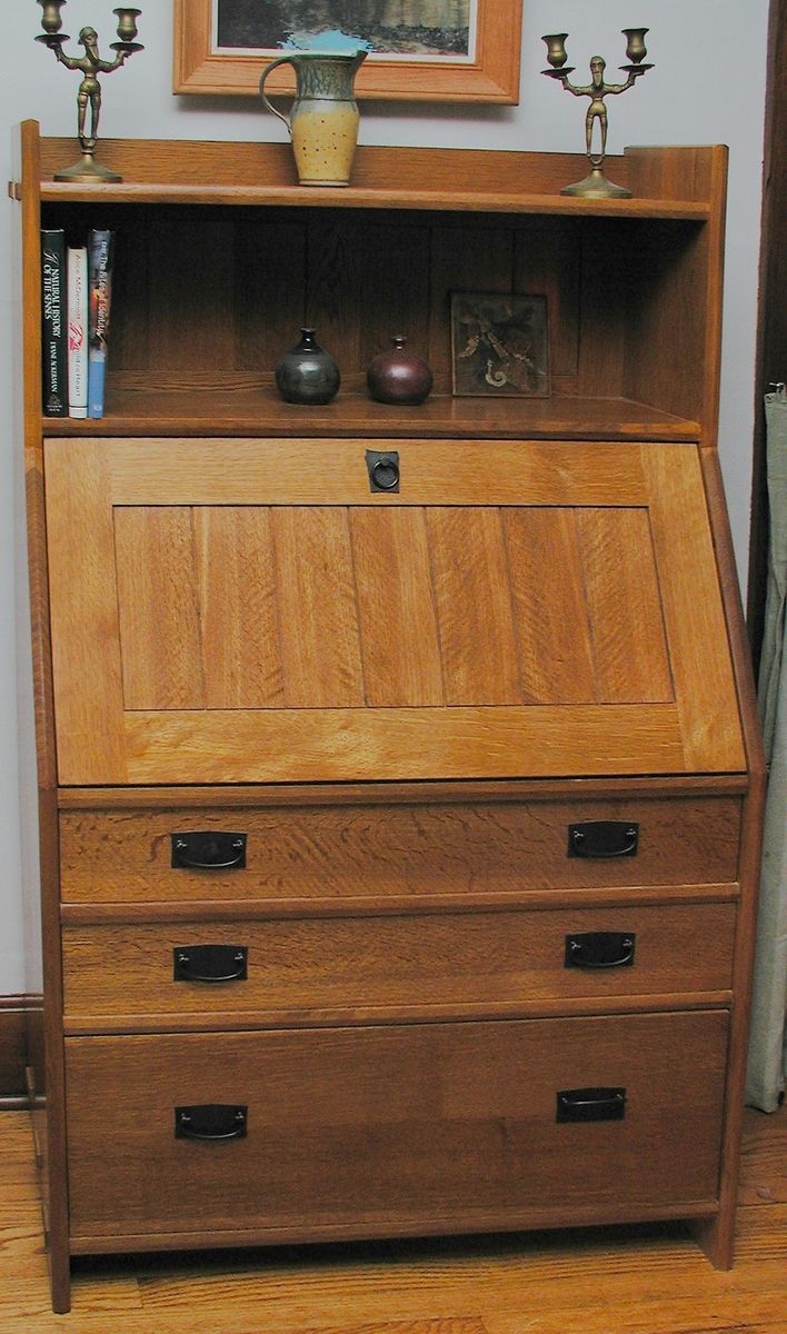 Hand Crafted Arts Crafts Fall Front Secretary Desk By James Eddy