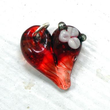 Custom Made Glass Heart Charm Flower, Lampwork Hand Blown Boro Charm, Heart Jewelry, Red Mini Tiny Baby Heart