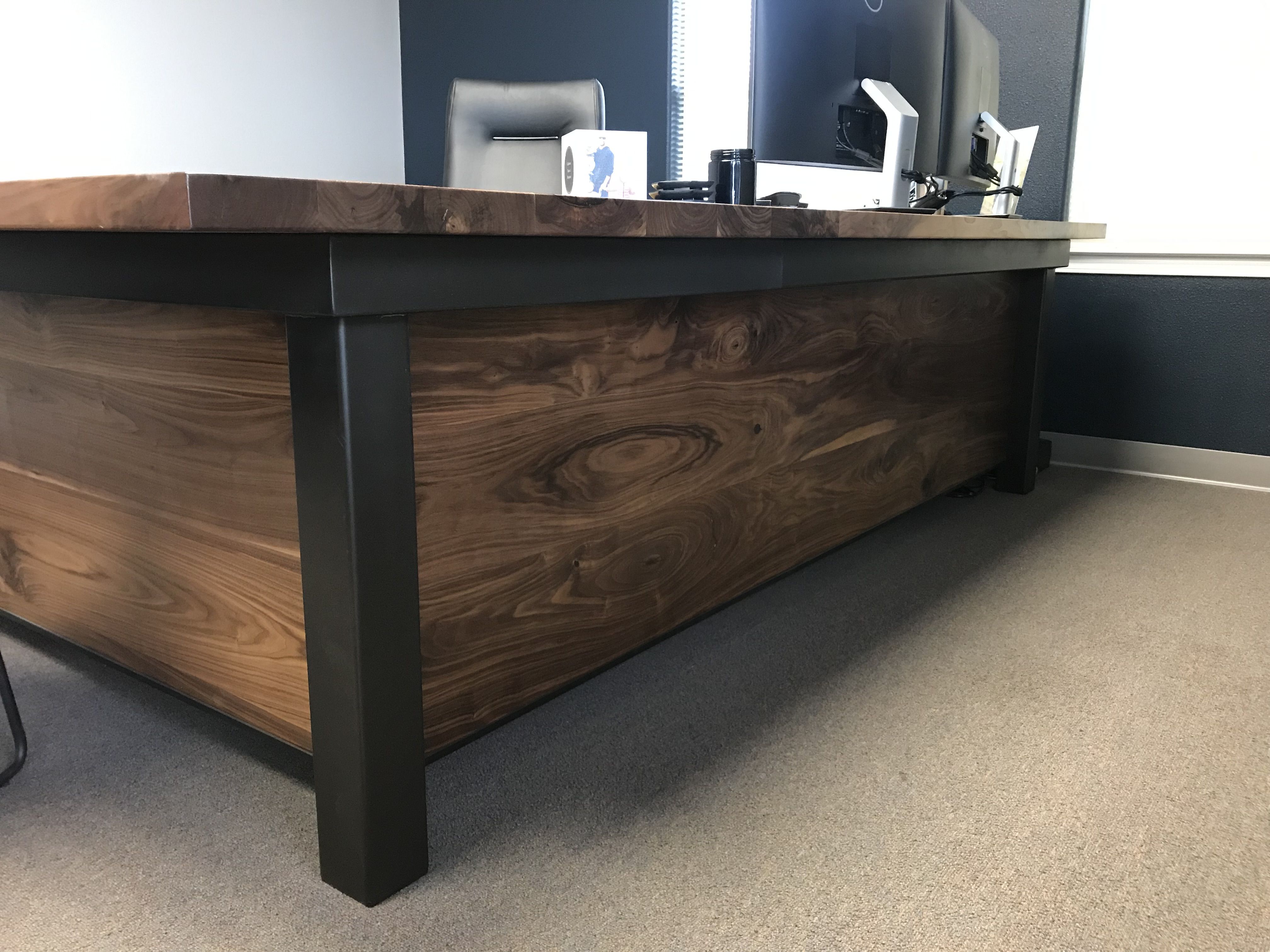 Hand Made Executive Desk In Walnut And Steel by FURNITURE BY CARLISLE