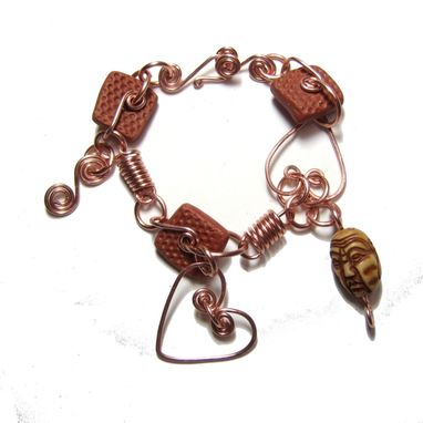 Custom Made Double Heart Copper Wire And Clay Bracelet