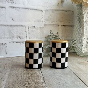 Buy Hand Crafted Whimsical Checks Tall Wood Salt & Pepper Shakers