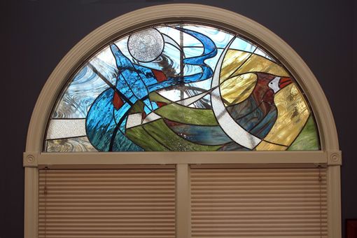 Custom Made Stained Glass Fighter Jet And Cardinal Window