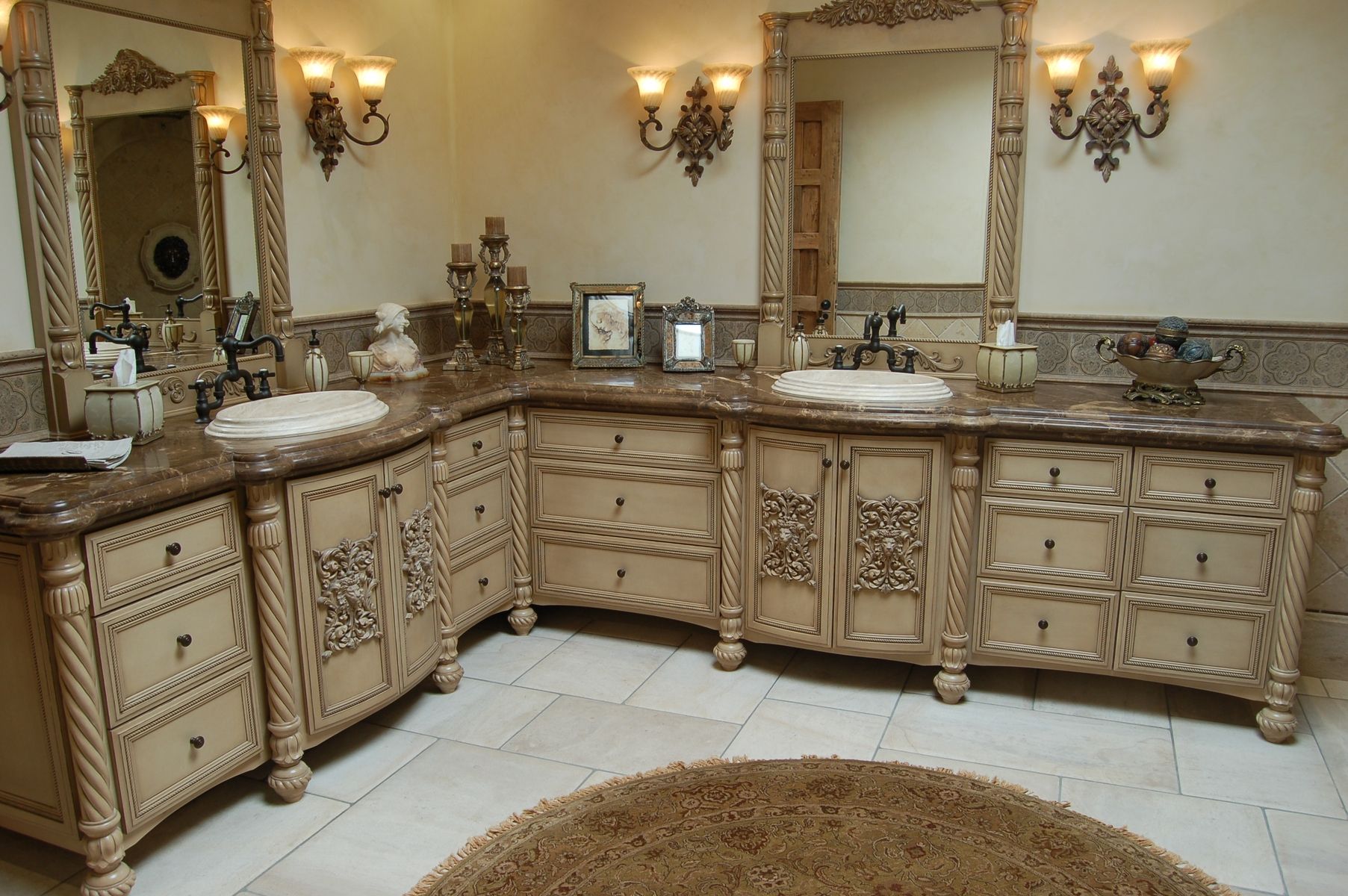 Handmade Custom Faux Finish Master Bathroom Cabinets by