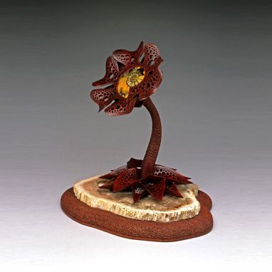 Custom Made Free-Standing Wood Sculpture "Palm Flower"