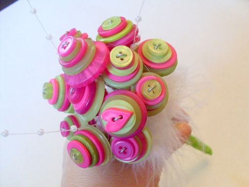 Custom Made Hot Pink And Lime Green Buttons Wedding Toss Bouquet