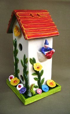 Custom Made Bird Condo Flower Garden Ceramic House