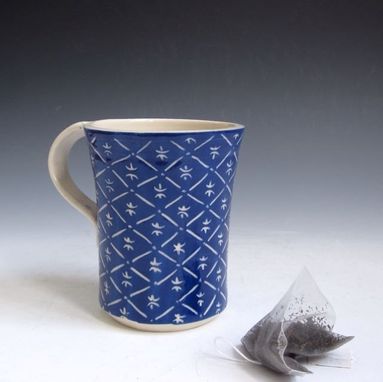Custom Made Blue Stoneware Mug With White