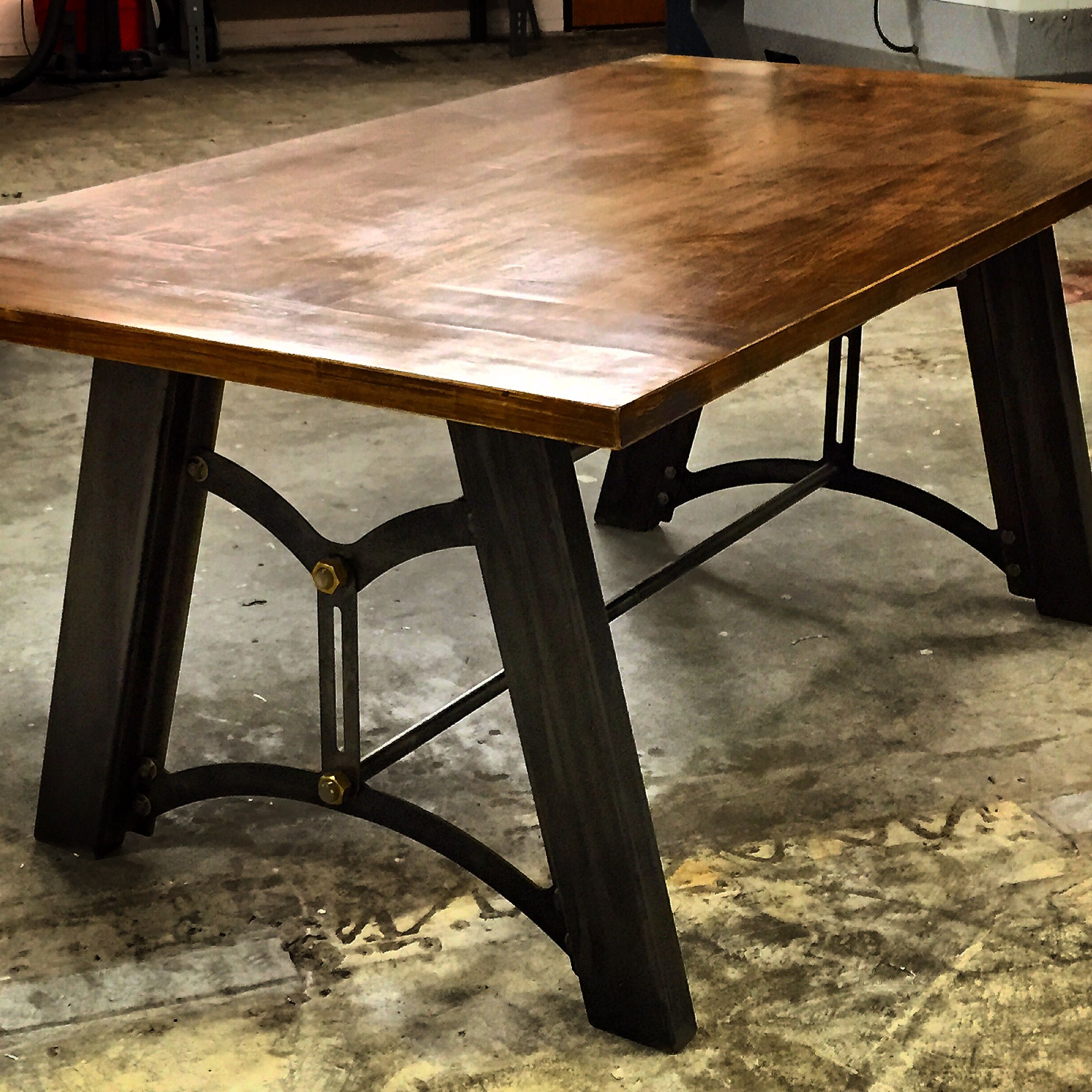 Custom Made Industrial Metal Base And Wood Table by By Gordon Living