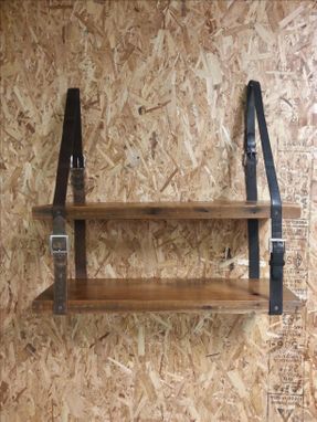 Custom Made Vintage Leather Belt And Reclaimed Wood Shelving