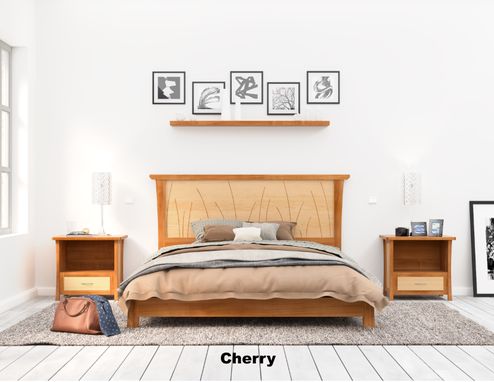 Custom Made Platform Bed Queen Size Cherry, King, Low Bed Frame, Solid Wood, Headboard,