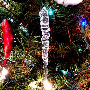 Custom Made Hand-Blown Clear Glass Icicle Holiday Ornament