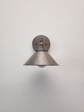 Custom Made Modern Wall Grey Sconce - Industrial Gunmetal Brass Cone Shade Light
