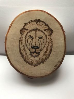 Custom Made Woodburned Lion Art