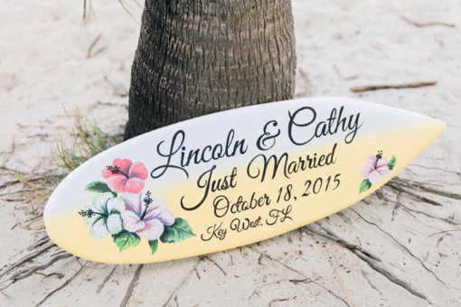 Custom Made Topical Wedding Decor Surfboard Sign, Just Married Wood Sign