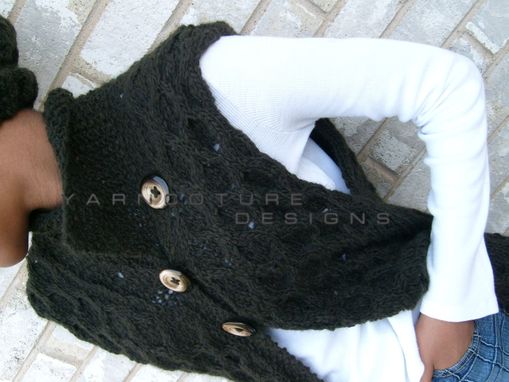 Custom Made The Textured Cabled Open Vest With Matching Hat / Original Design Collection - On Sale Now