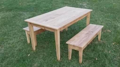 Custom Made Reclaimed Pine Farmhouse Table With Benches
