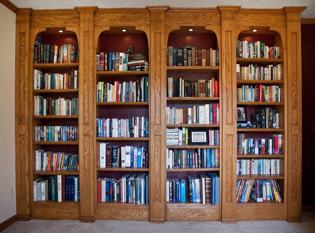 Custom Made Built-In Oak Bookshelves by Lone Star Artisans | CustomMade.com