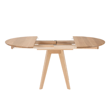 Custom Made Extendable Dining Table, Round Extension Table With Leaf In Solid Oak, Round To Oval
