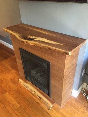 Custom Made Walnut Fireplace With Live Edge Mantel