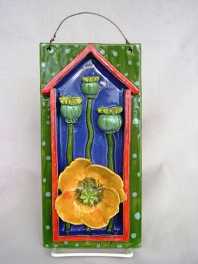 Custom Made Yellow Poppy With Pods In A 3-D House Framed Wall Hanging