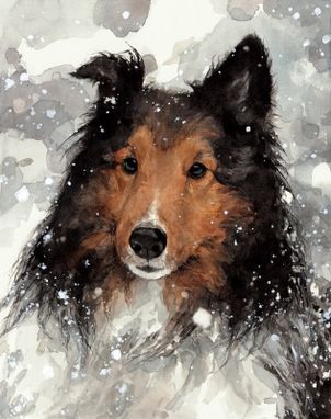 Custom Made Collie In Snow - Dog Watercolor Portrait