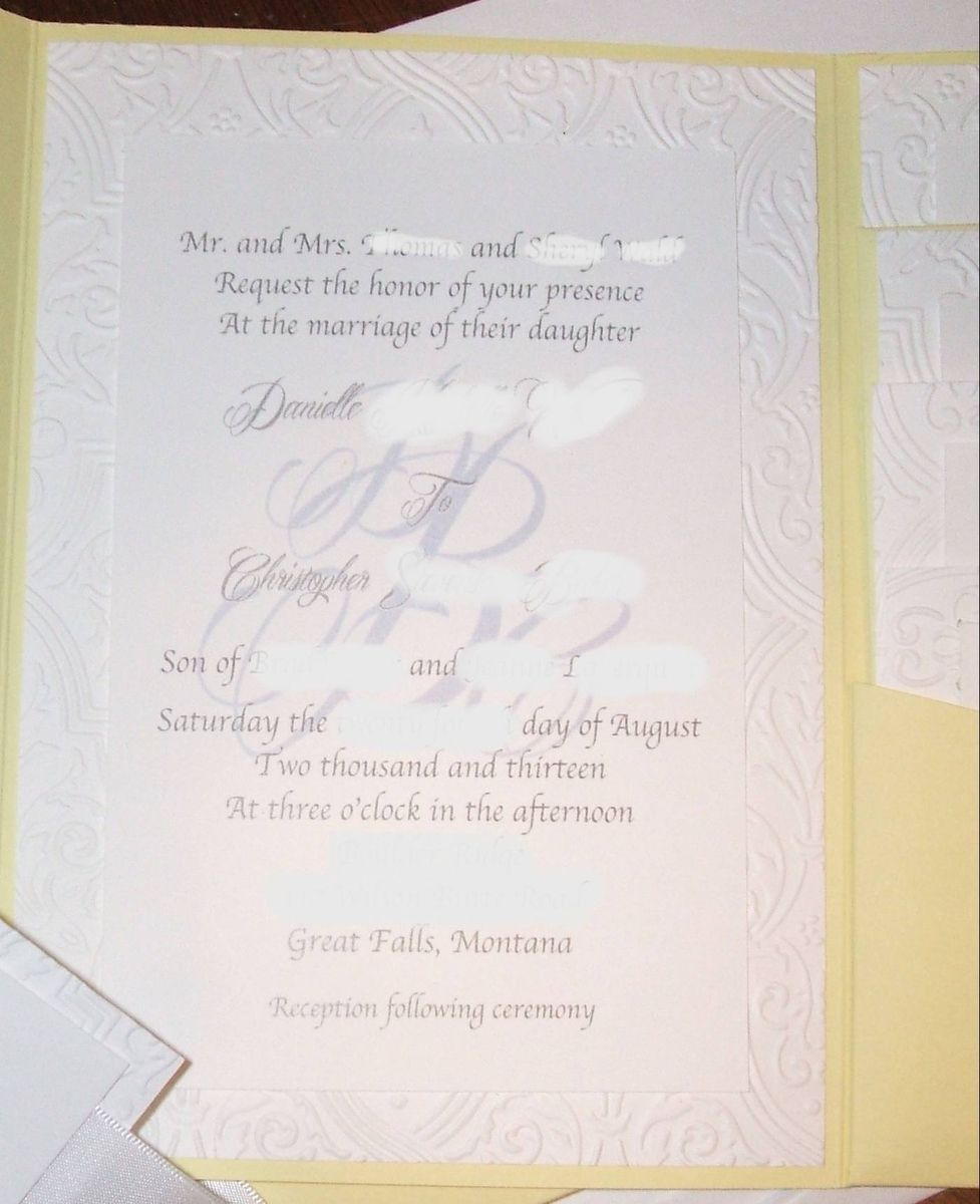 Handmade Damask Embossed Wedding Invitation Hand Crafted Paper by