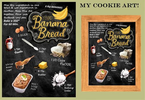 Custom Made Banana Bread Recipe Art, Recipe Art, Kitchen Art, Black Board Recipes, Kitchen Décor, Chef Gift