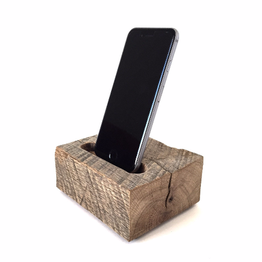 Custom Made Reclaimed Solid Oak Iphone Charging Dock - Raw, Aged Oak