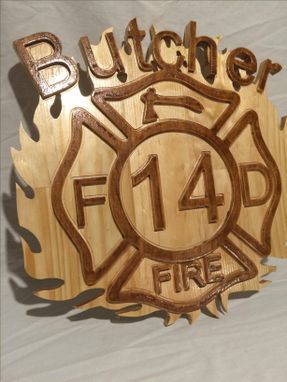 Custom Made Fire Man's Maltese Cross Wood Carved Art Plaque