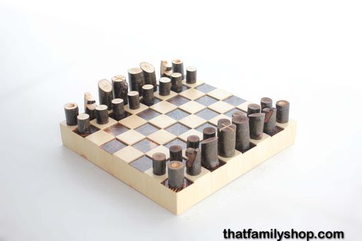 Custom Made Chess Set With Torched Board And Tree Pieces