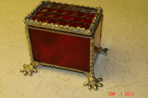 Custom Made Fire Red Footed Stained Glass Trinket Box