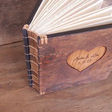 Custom Made Rustic Guest Book  With Carved Tree Bark Covers