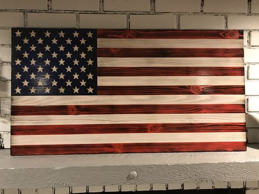 Custom Made American Wooden Charred Flag Rustic Decor Handcrafted 20 X 37