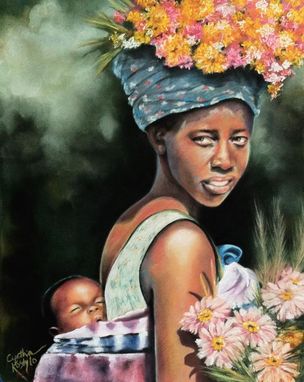 Custom Made Pastel Portrait For Sale- Mama And Baby