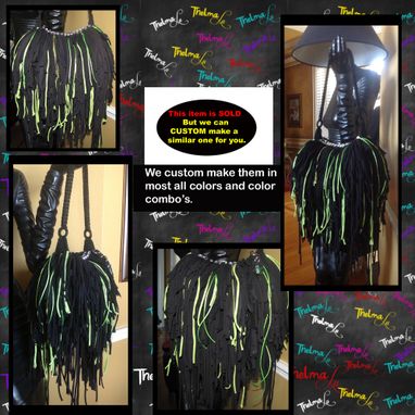 Custom Made Funky Fringed Handbag,Chains,Upcycled,Rhinestones,Bling,Jewels,Green & Black Hippie,Boho,Funky,Purse