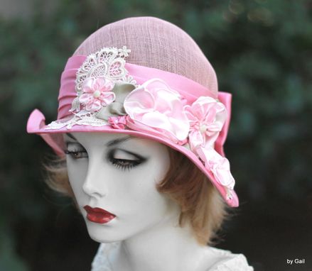 Custom Made Summer Shabby Chic Pretty Pink Hat Sinamay Sun Flowers Lace