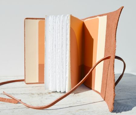 Custom Made Red Leather Bound Handmade Journal Copper Chevron Poetry Travel Diary Silkscreen Art Book (186)