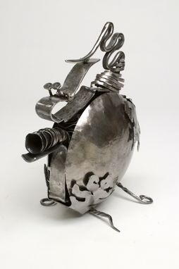Custom Made Hand Forged Polished Steel Whimsical Teapot Sculpture