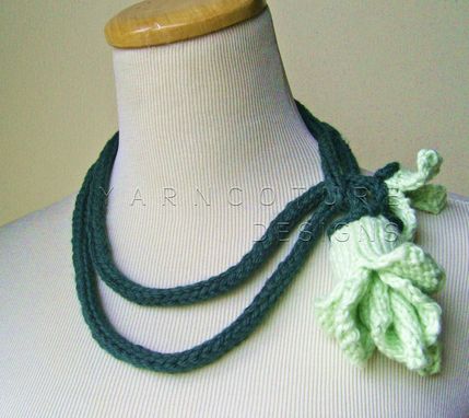 Custom Made Corn Rose Lariat - In Mint Green / Floral Art Scarf