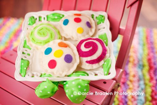 Custom Made Felt Cookies With Swirls And Dots "Bubble Gum''
