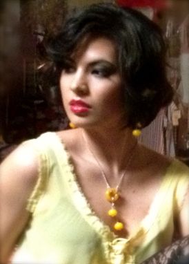 Custom Made Yellow Hollow Glass Earrings And Necklace