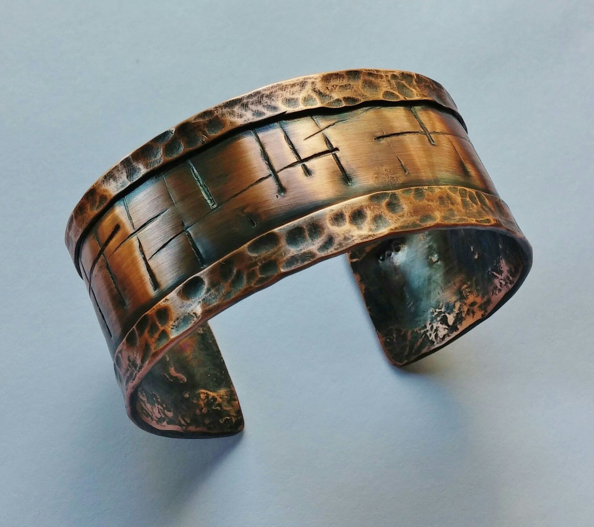 Buy a Hand Crafted Chiseled And Hammered Cuff Bracelet In Solid Copper