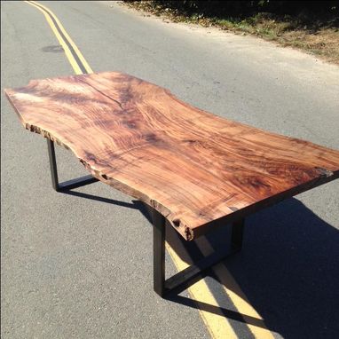 Custom Made Live Edge Walnut Table With Brushed Steel