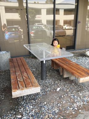 Custom Made Upcycle Bullet Proof Glass Table And Bench