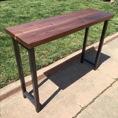Custom Made Solid Walnut Console Table With Hand-Forged Metal Legs