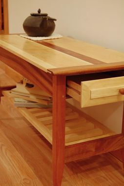 Custom Made Two Drawer Mahogany And Maple Coffee Table With Shelf